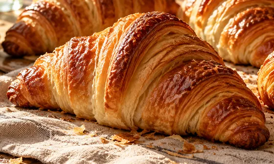 The flaky, golden layers of a croissant